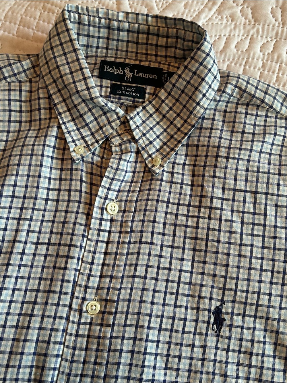 Ralph Lauren Blue and White Checked Button-Down Shirt